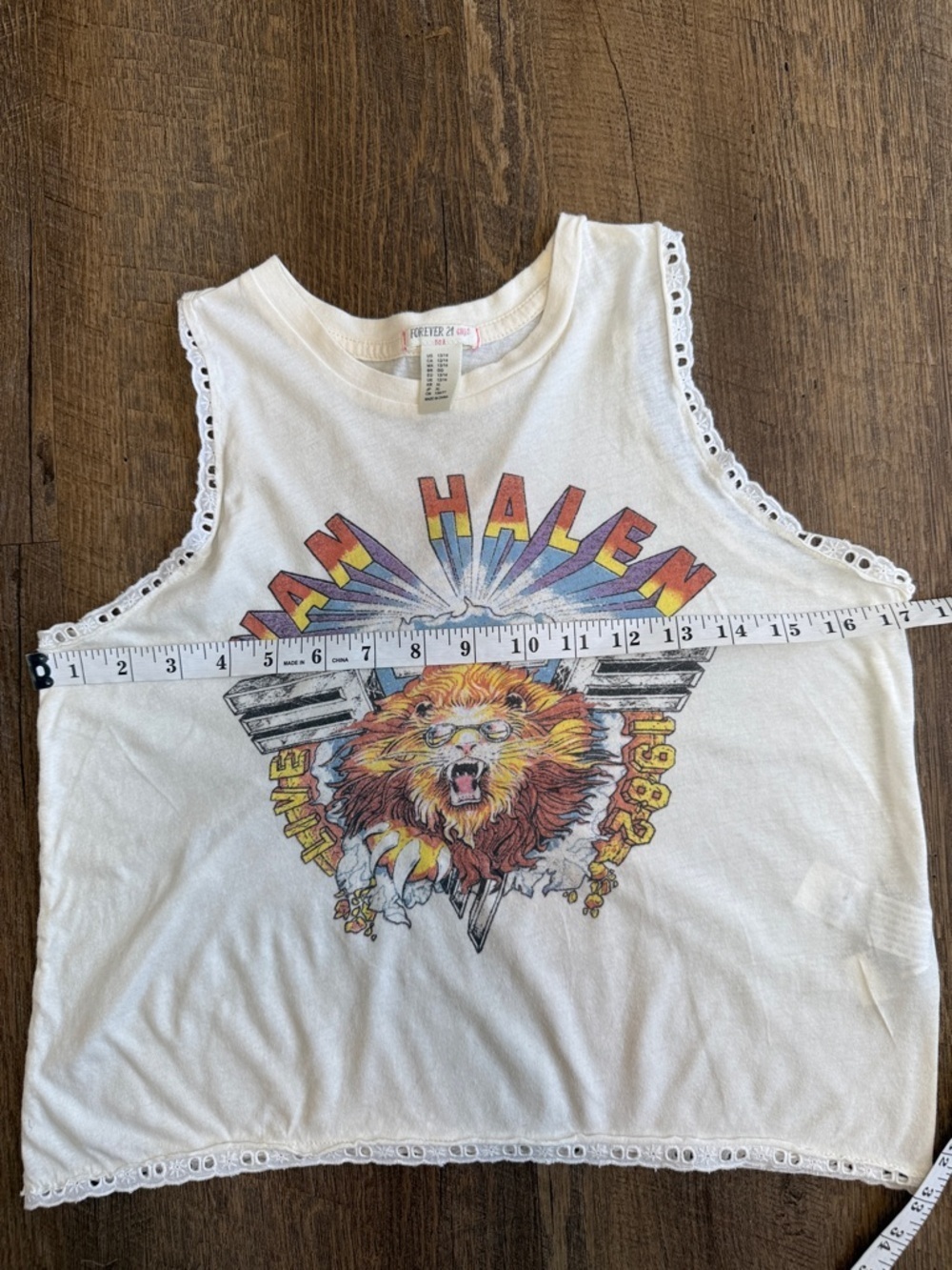 Forever 21 Girls White Graphic Tank with Rainbow Van Halen 1982 Lion Size 13/14 - Picture 5 of 8